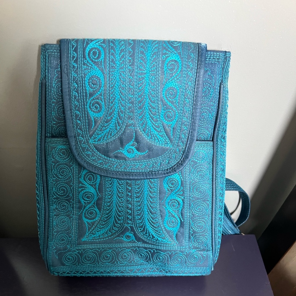 Elegant Blue Embroidered Backpack